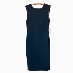 Elizabeth Crosby Low V Back Midi Dress in Dark Teal Blue - Size S - New